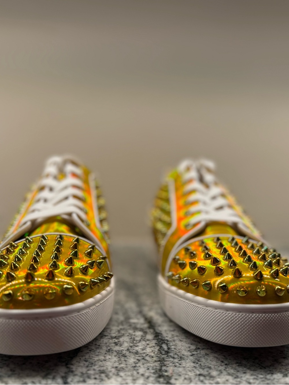 Christian Louboutin Louis Junior Spikes Gold Holographic Sneakers US 12/UK 45 - Picture 6 of 6